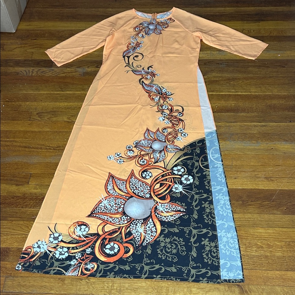 Elegant Floral Orange Dress